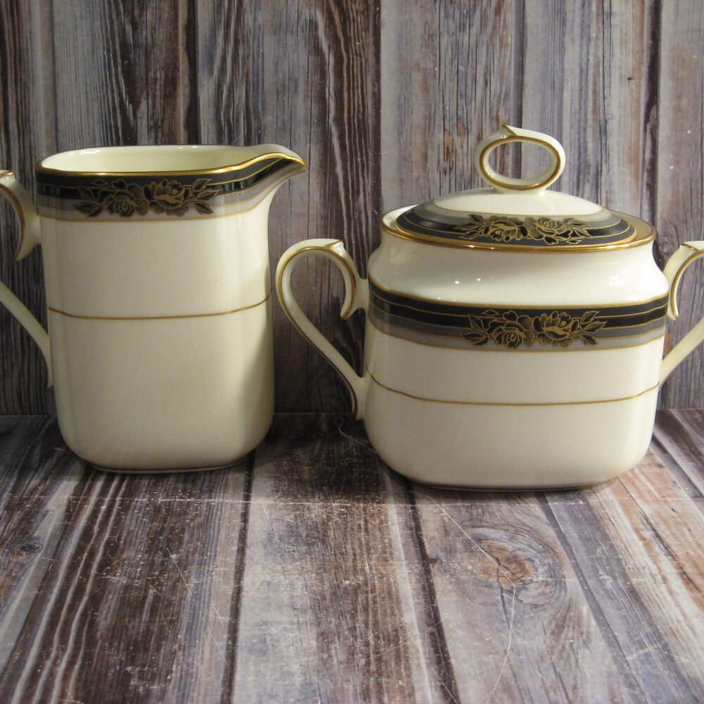 NORITAKE BONE CHINA SPELL BINDER CREAMER & COVERED SUGAR BOWL